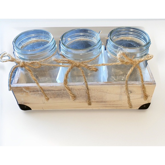 The Unbranded Brand Other - White Rustic Wood Mason Jar Centerpice For Home Wedding Storage Decoration